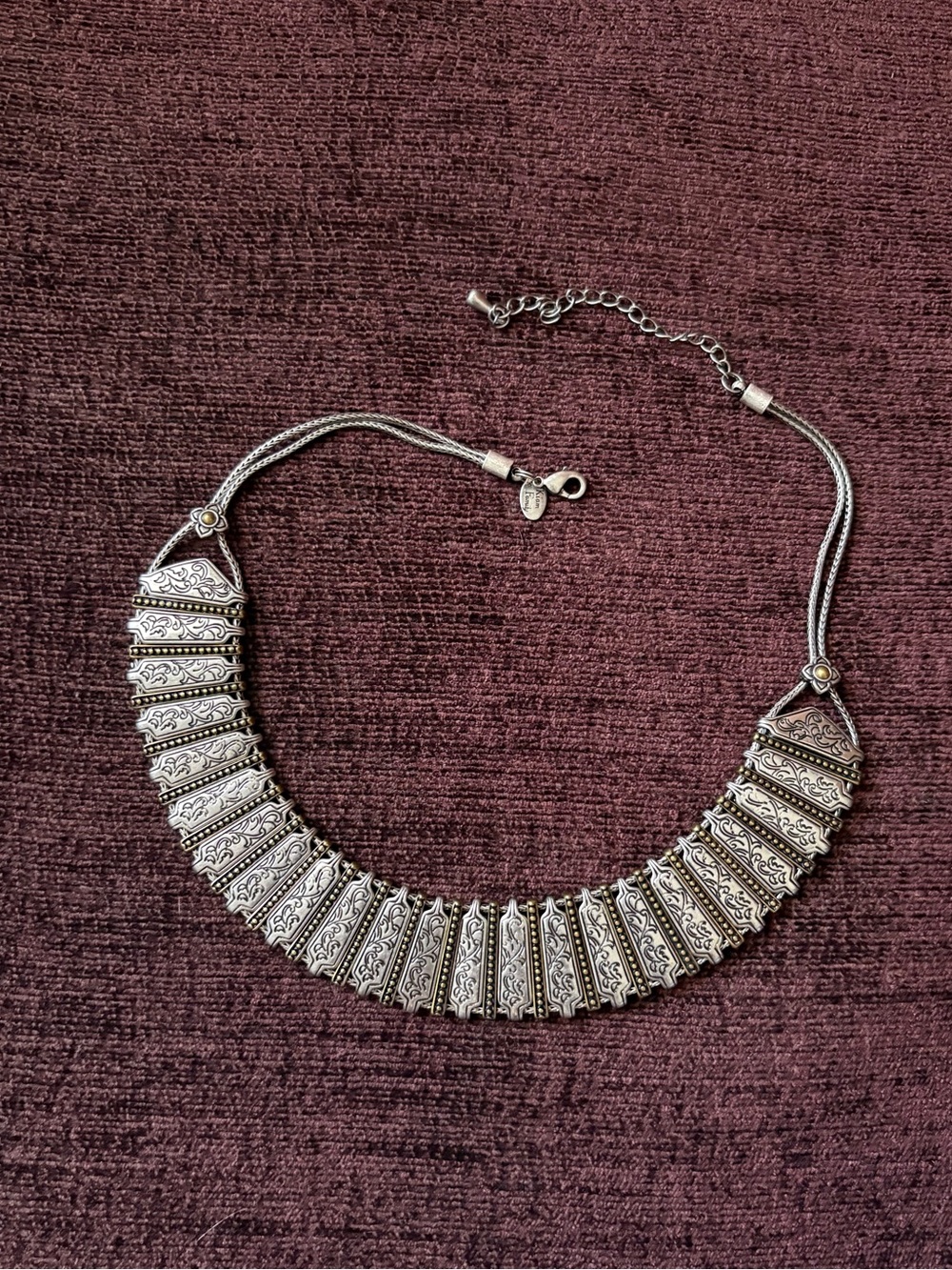 Engraved Pewter Statement Collar Necklace - Women Jewelry